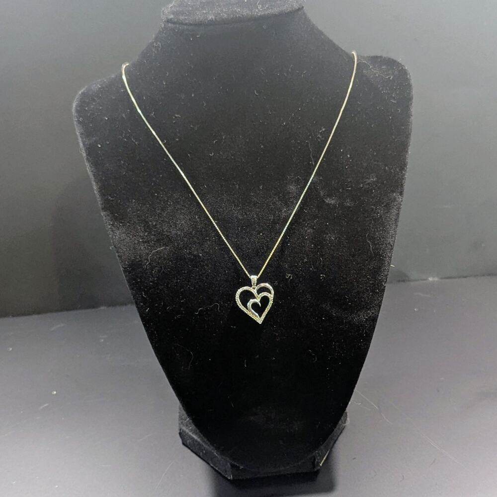 Sterling Silver 925 Double Heart Pendant on 925 20” Chain Necklace